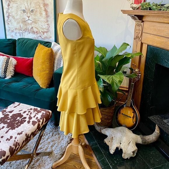 Killer Retro True Vintage 1970’s Marigold Tiered Ruffle Hem Drop Waist Dress - Picture 6 of 14